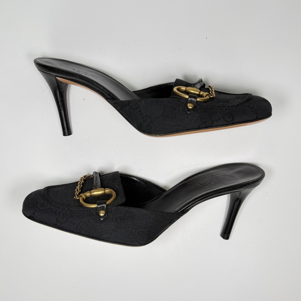 Vintage Gucci Monogram Horsebit Mule Heels in Black, Size 5b - Picture 3 of 7
